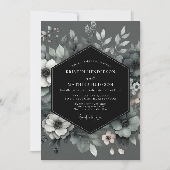 Convites Charcoal Poetic Bloom Wedding (Frente)