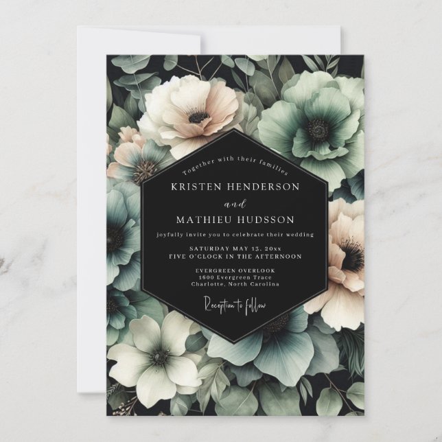 Convites Charcoal Sage Nocturne Wedding (Frente)