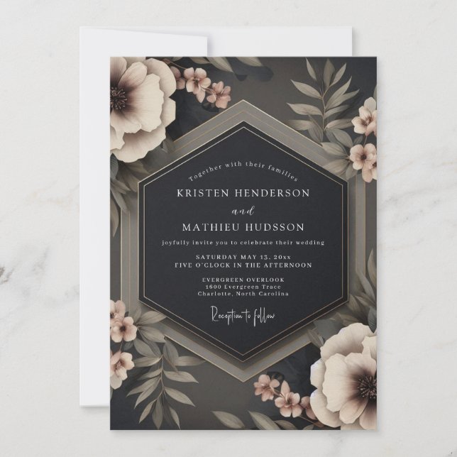 Convites Charcoal Taupe Gloaming Wedding (Frente)