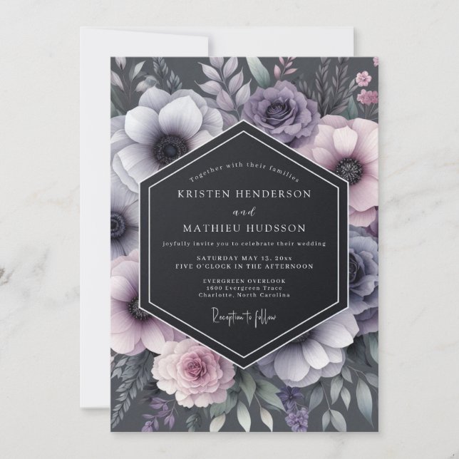 Convites Charcoal Twilight Anemone Wedding (Frente)