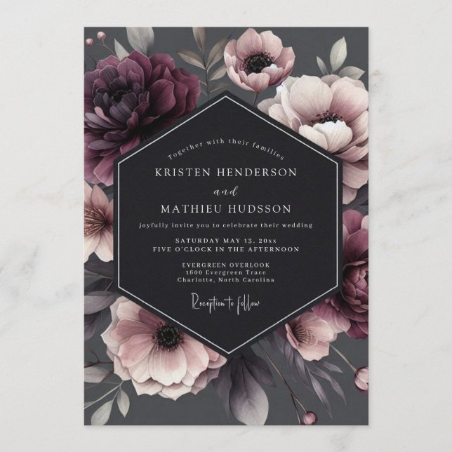 Convites Charcoal Victorian Bloom Wedding (Frente)