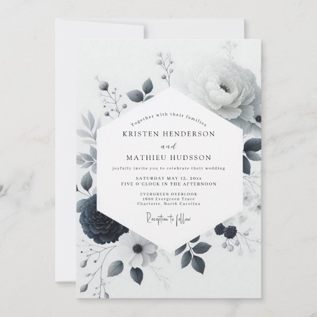Convites Charcoal Watercolor Bloom Wedding (Frente)