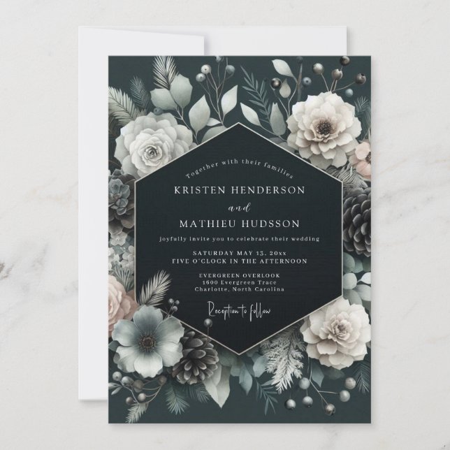 Convites Charcoal Wintry Pine Wedding (Frente)