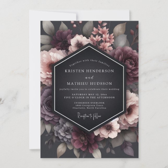 Convites Charcoal Wistful Blossom Wedding (Frente)