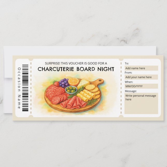 Convites Charcuterie Board Night Gift Certificate (Frente)
