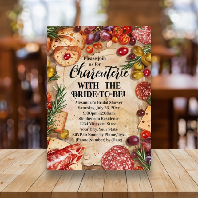 Convites Charcuterie com a noiva para ser Chá de panela (charcuterie with the bride to be bridal shower invitation)