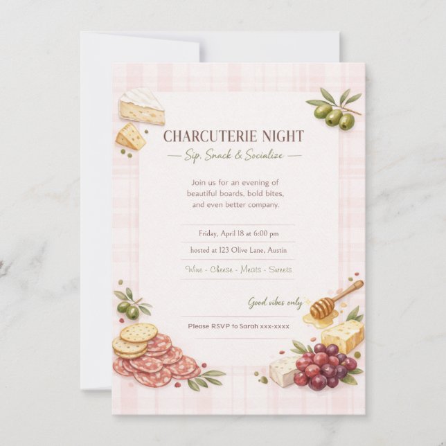 Convites Charcuterie Girl's Night Party Invitation  (Frente)