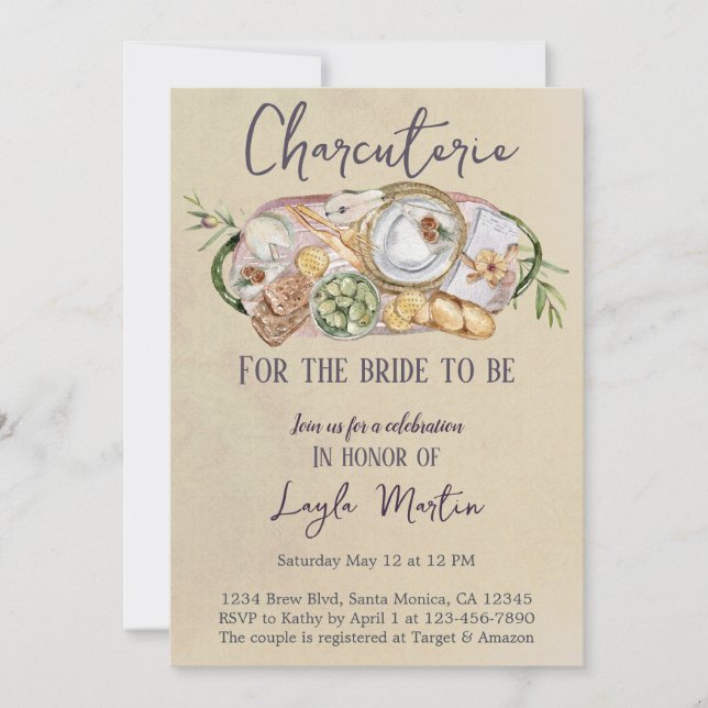 Convites Charcuterie para a noiva ser parte Conselho (Frente)