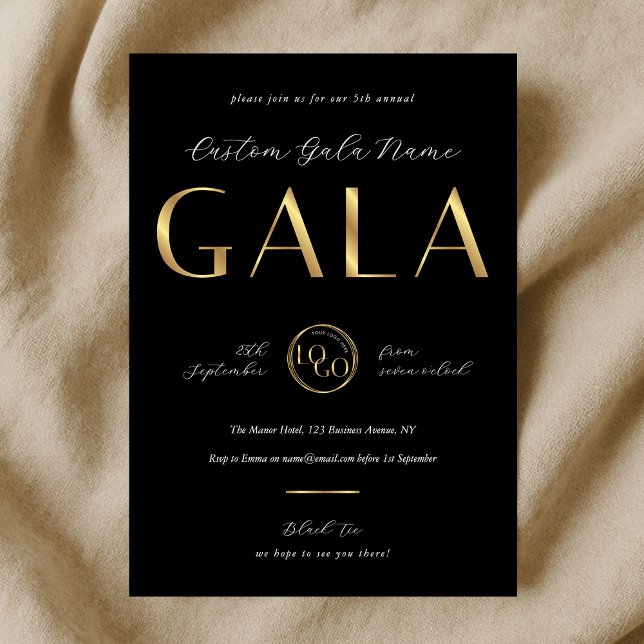 Convites Charity Gala Black & Gold Logo Business Event (Criador carregado)