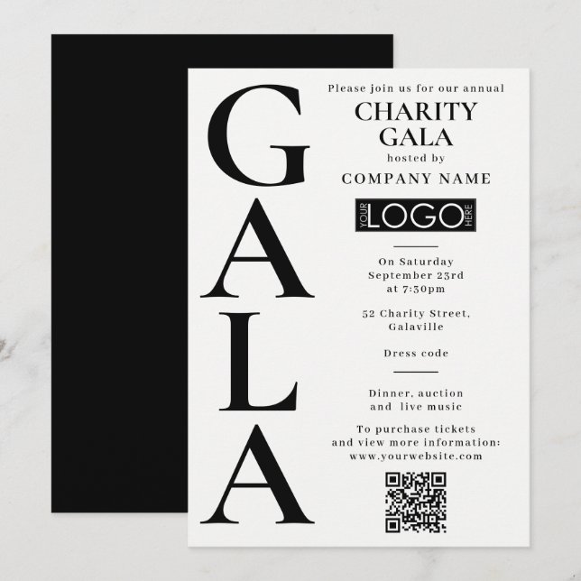 Convites Charity Gala Fundraising Event QR Code Logo (Frente/Verso)