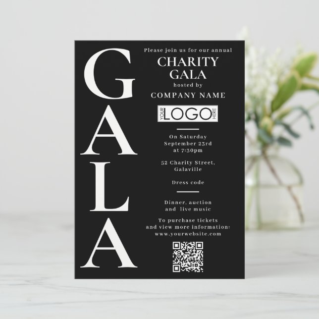 Convites Charity Gala Fundraising Event QR Code Logo (Em pé/Frente)
