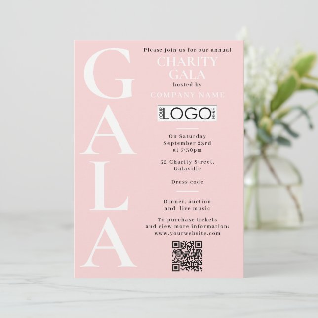 Convites Charity Gala Fundraising Event QR Code Logo Pink (Em pé/Frente)