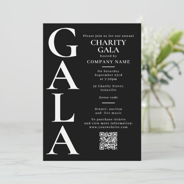 Convites Charity Gala Template Fundraising Event QR Code (Em pé/Frente)