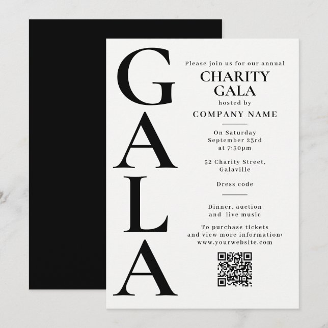 Convites Charity Gala Template Fundraising Event QR Code (Frente/Verso)