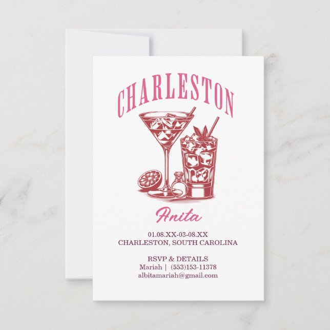 Convites charleston bachelorette cocktail de fim de semana  (Frente)