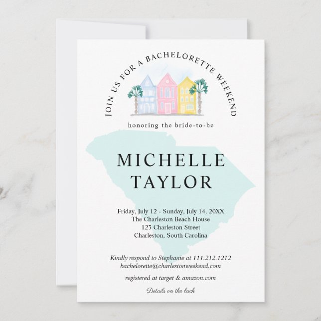 Convites Charleston Bachelorette Weekend Itinerário Sul (Frente)