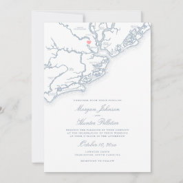 Convites Charleston SC Map Elegante Dusty Blue Weding