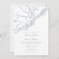 Charleston SC Map Elegante Dusty Blue Weding