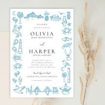 Charleston Toile Border em Blue Weding Invitation