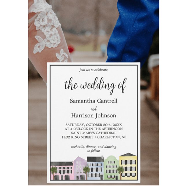 Convites Charleston Watercolor Rainbow Row Wedding (Criador carregado)