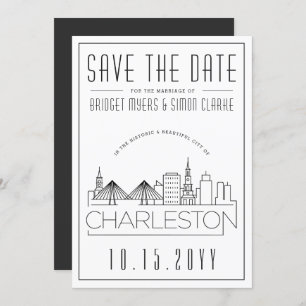 Convites Charleston Wedding Stylized Skyline Salvar a Data