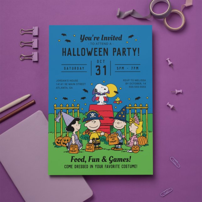 Convites Charlie Brown e Gang Halloween Party (Criador carregado)
