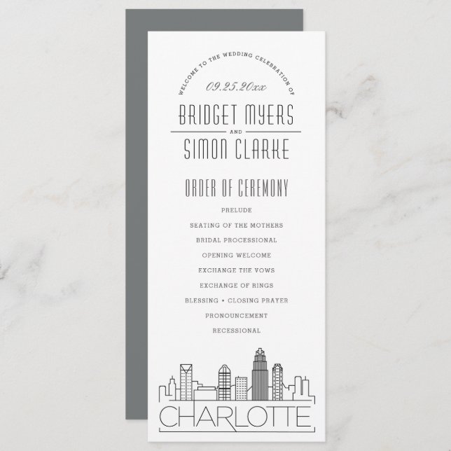 Convites Charlotte | Programa Modern Deco Wedding (Frente/Verso)