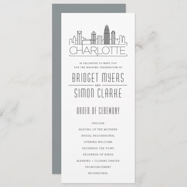 Convites Charlotte Stylized Skyline | Programa Casamento (Frente/Verso)