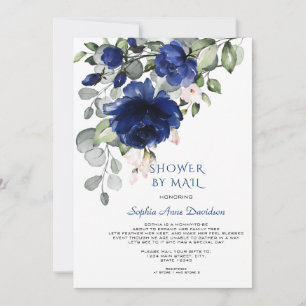 Convites Charm Blue Flowers Boy Chá de fraldas Por Mail