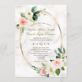 Convites Charm Blush Cream Flowers Marble Casamento Dourado