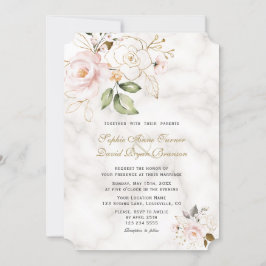 Convites Charm Blush Dourado Flores Casamento Monograma