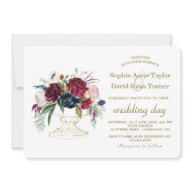 Charm Burgundy Blue Watercolor Flowers