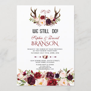 Convites Charm Burgundy Blush Floral Antlers NÓS AINDA FAZE