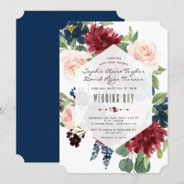 Convites Charm Burgundy Floral Hexagon Casamento