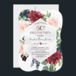 Convites Charm Burgundy Floral Hexagon Frame 50º Aniversári<br><div class="desc">QUALQUER IDADE! Design de cartão azul Floral Dourado Hexágono Elegante Burgundy com cor d'água Borgonha,  rubor,  disposição floral azul,  hexágono semitransparente moderno,  divisor floral e fontes maravilhosas. Use a ferramenta Personalizar para adicionar suas informações. Para itens correspondentes,  visite,  por favor,  minha coleção de quadros do Hexágono Floral Burgundy.</div>