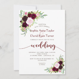 Convites Charm Burgundy Marsala Dourado Floral