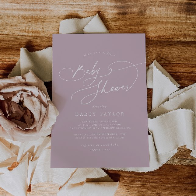 Convites Charm Elegante Lilac Pink Shower Invants (Elegant Charm Lilac Pink Baby Shower Invitations)