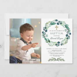 Convites Charm Eucalyptus Foliage Wreath Boy Foto Baptism