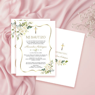 Convites Charm Invitacion De Bautizo Con Flores Baptism