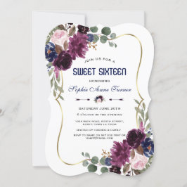 Convites Charm Lavanda Dourado Floral Bloom Sweet 16