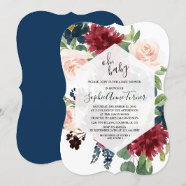 Convites Charm Oh BABY Burgundy Floral Hexagon Chá de frald