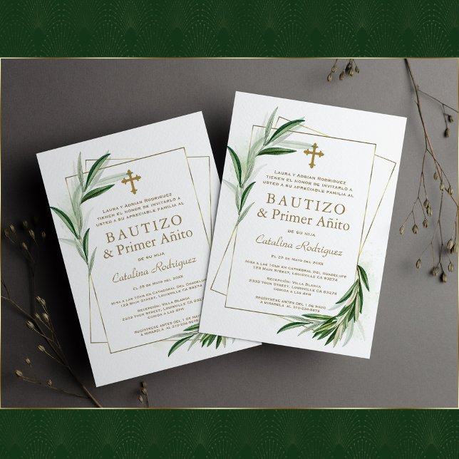 Convites Charm Olive Dourado Girl primeiro aniversario Bapt (Criador carregado)