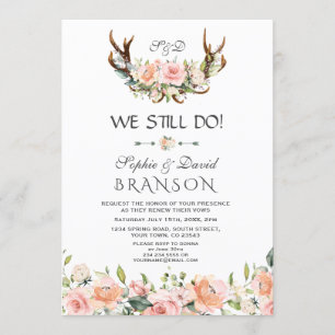 Convites Charm Pink Cream Floral Antlers NÓS AINDA FAZEMOS