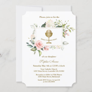 Convites Charm Pink Flowers Frame Girl Primeira Comunhão S