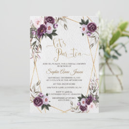 Convites Charm Purple Peony Floral Dourado Chá de panela