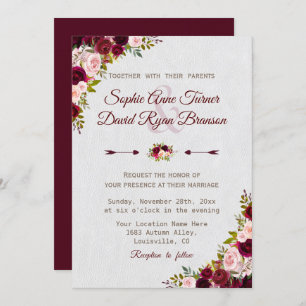 Convites Charm Rustic Burgundy Marsala Casamento Floral