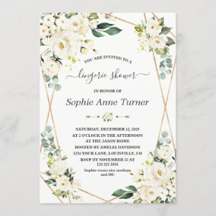 Convites Charm Watercolor White Floral Dourado Chá de panel