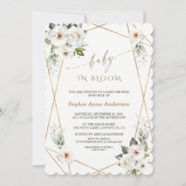 Convites Charm White Flowers Rosa Dourado Baby in Bloom