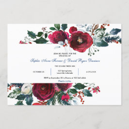 Convites Charm Winter Burgundy Floral Pine Casamento