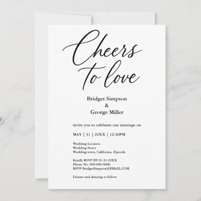 Convites Charme de Amar Casamento Elegante e Branco (Frente)